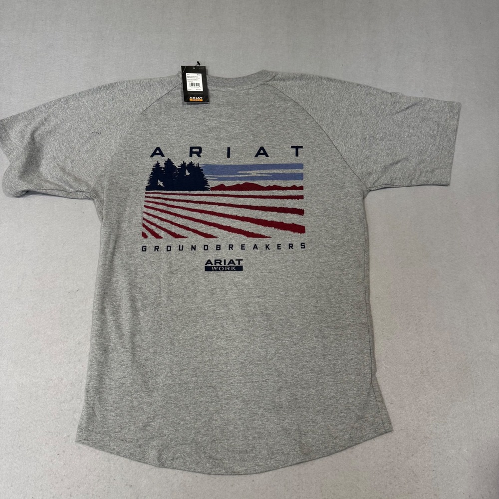 Ariat Rebar Work T-Shirt Mens Small Heather Grey Groundbreakers Pocket Graphic